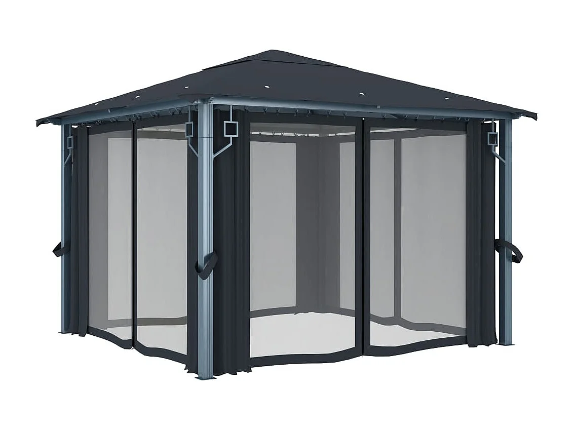 Tonnelle avec rideau 300x300 cm Anthracite Aluminium