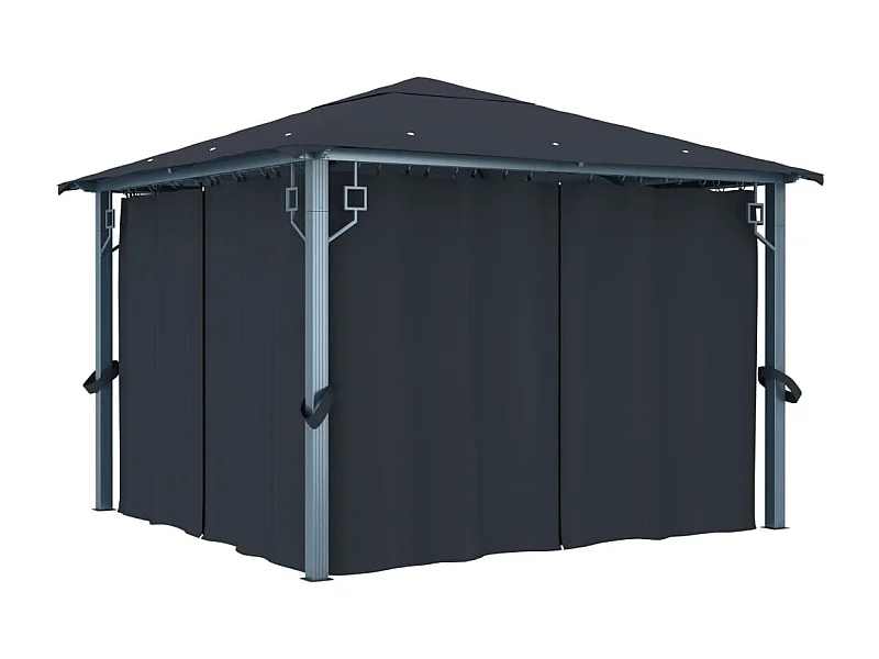 Tonnelle avec rideau 300x300 cm Anthracite Aluminium