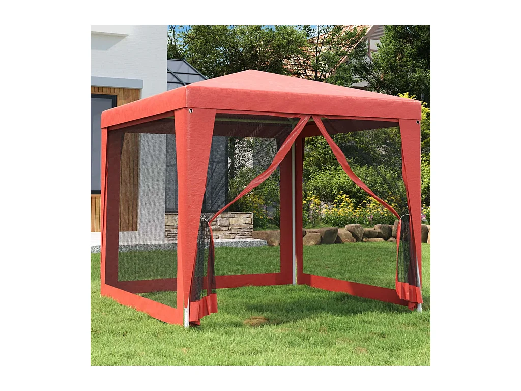 Carpa para fiestas con 4 paredes laterales de malla Roja 2,5x2,5 m