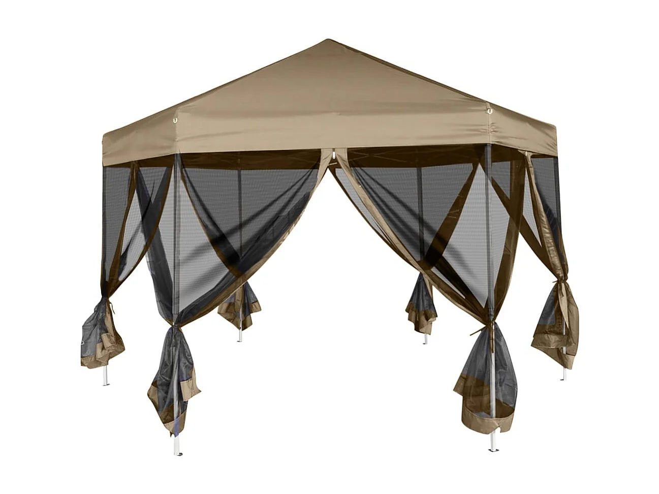 Tendone esagonale e pareti laterali 3,6x3,1 m tortora 220 g/m²