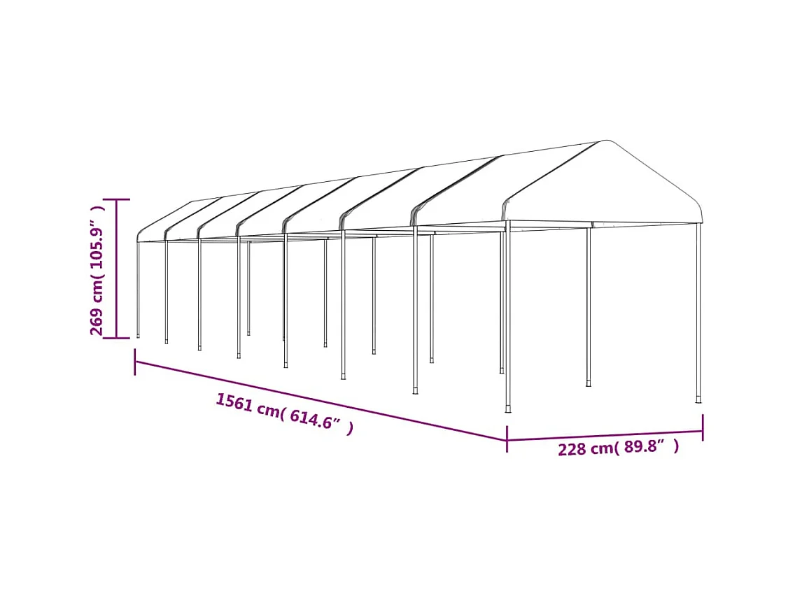Pavillon mit weißem Dach 15,61x2,28x2,69 m Polyethylen