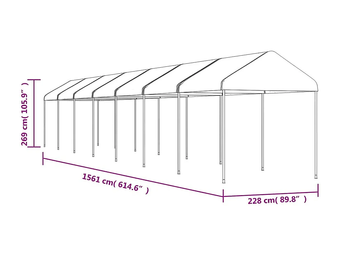 Gazebo con tetto bianco 15,61x2,28x2,69 m in polietilene