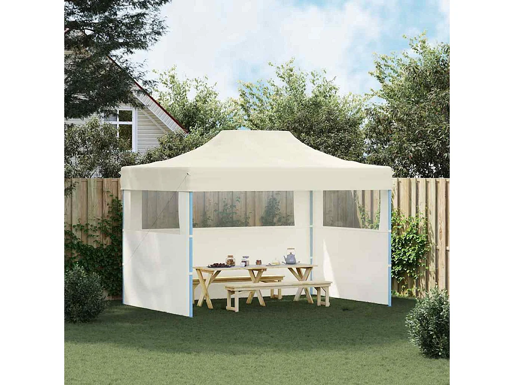 Tenda pieghevole per ricevimenti a 3 pareti 3x4 m Acciaio Crema