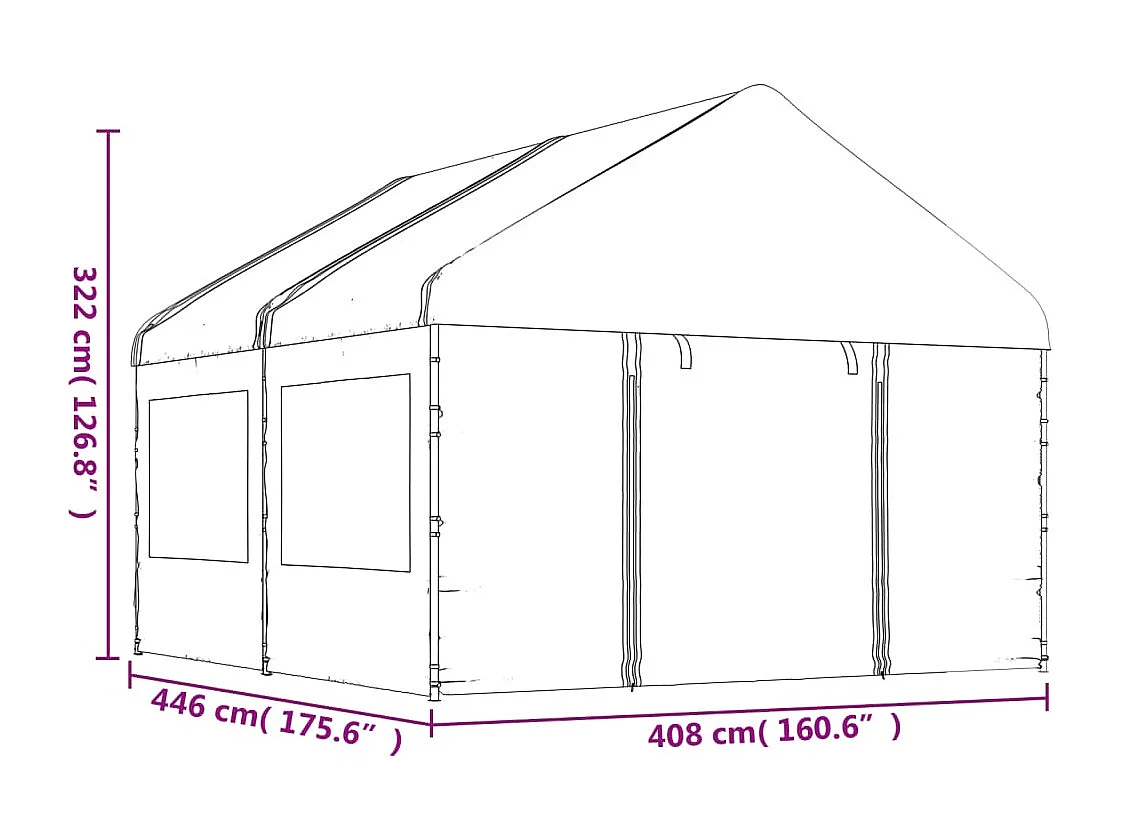 Gazebo con techo blanco 4,46x4,08x3,22 m polietileno