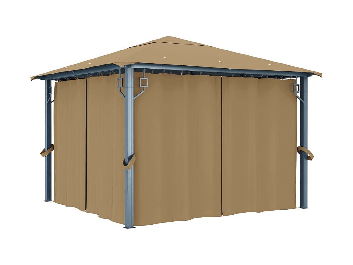 Tonnelle avec rideau 300x300 cm Taupe Aluminium