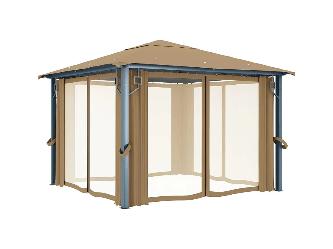 Cenador con cortina 300x300 cm Aluminio Taupe