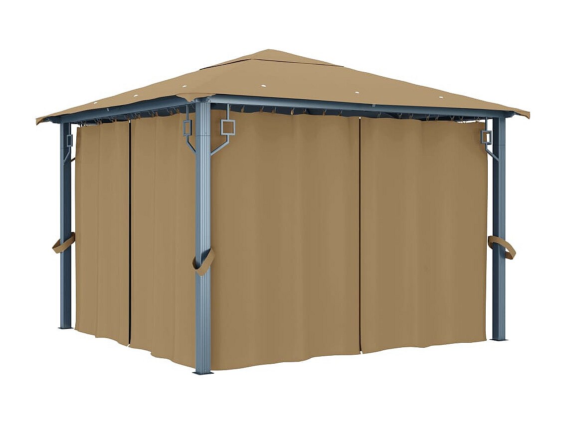Tonnelle avec rideau 300x300 cm Taupe Aluminium