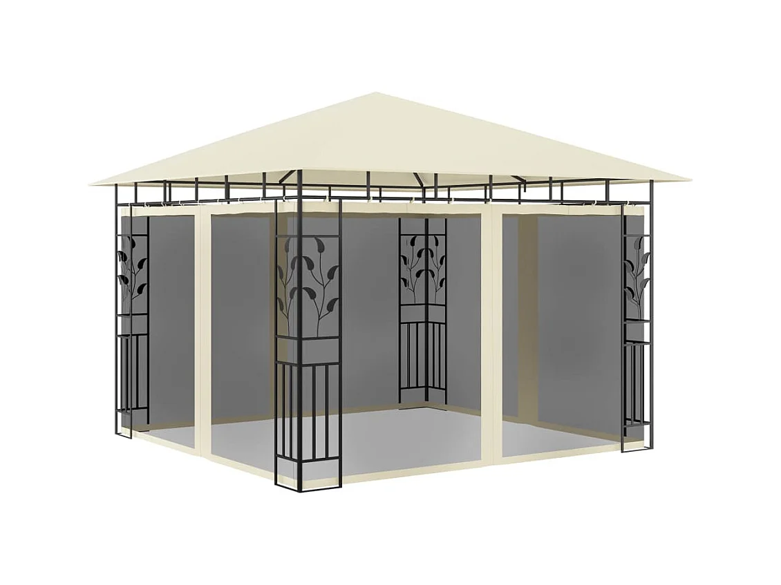 Gazebo con zanzariera e luci LED 3x3x2,73 m Crema