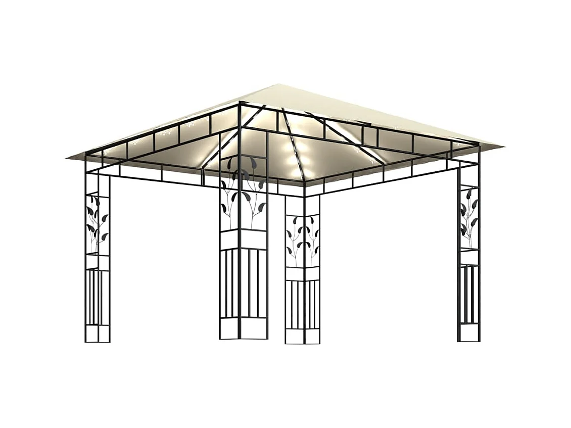 Gazebo con zanzariera e luci LED 3x3x2,73 m Crema