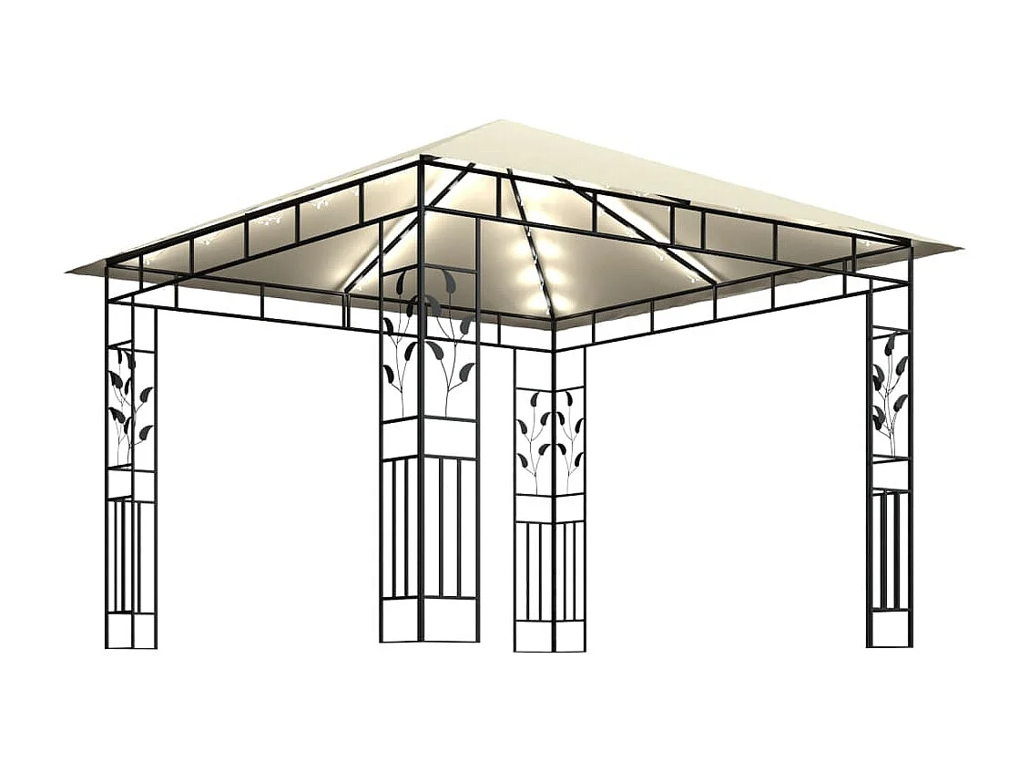 Gazebo con zanzariera e luci LED 3x3x2,73 m Crema