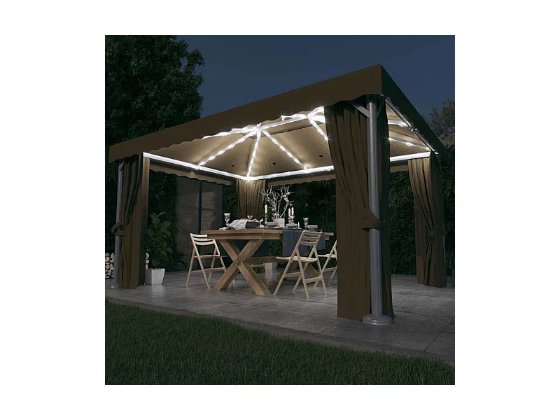 Gazebo met gordijn en LED-lichtslinger 4x3 m Taupe