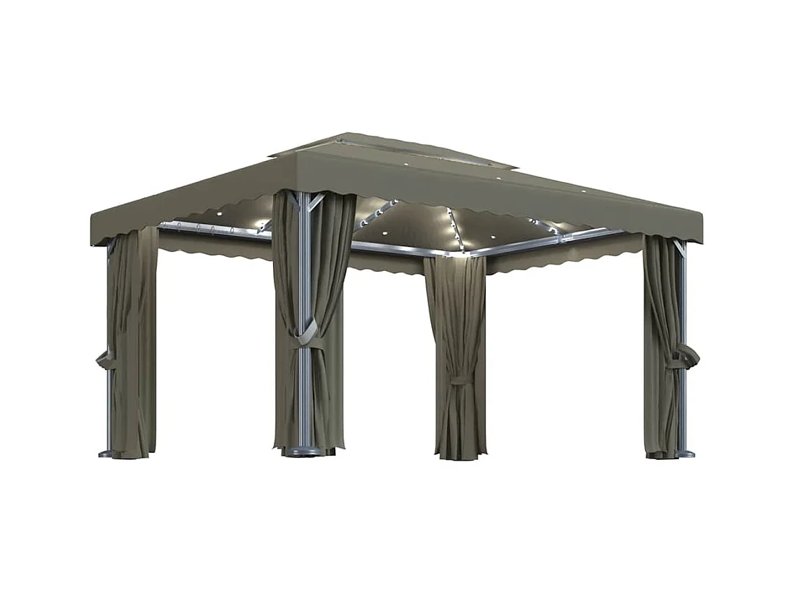 Gazebo met gordijn en LED-lichtslinger 4x3 m Taupe