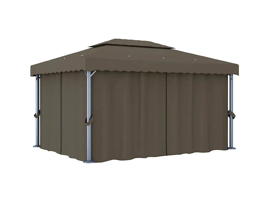 Gazebo met gordijn en LED-lichtslinger 4x3 m Taupe