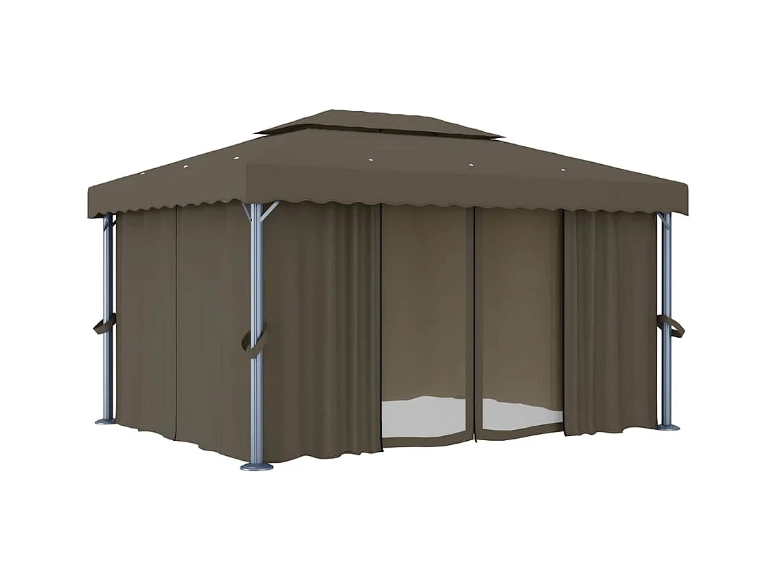 Gazebo met gordijn en LED-lichtslinger 4x3 m Taupe