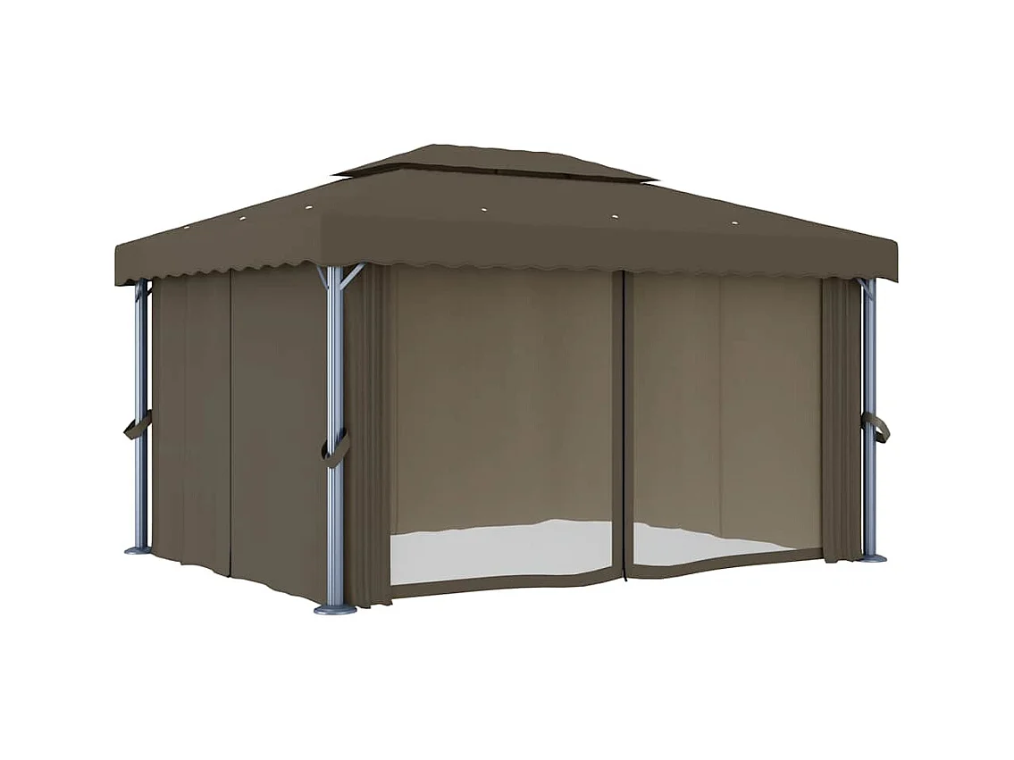 Gazebo met gordijn en LED-lichtslinger 4x3 m Taupe