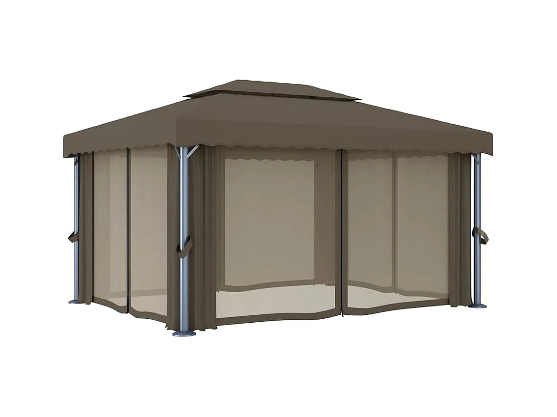 Gazebo met gordijn en LED-lichtslinger 4x3 m Taupe