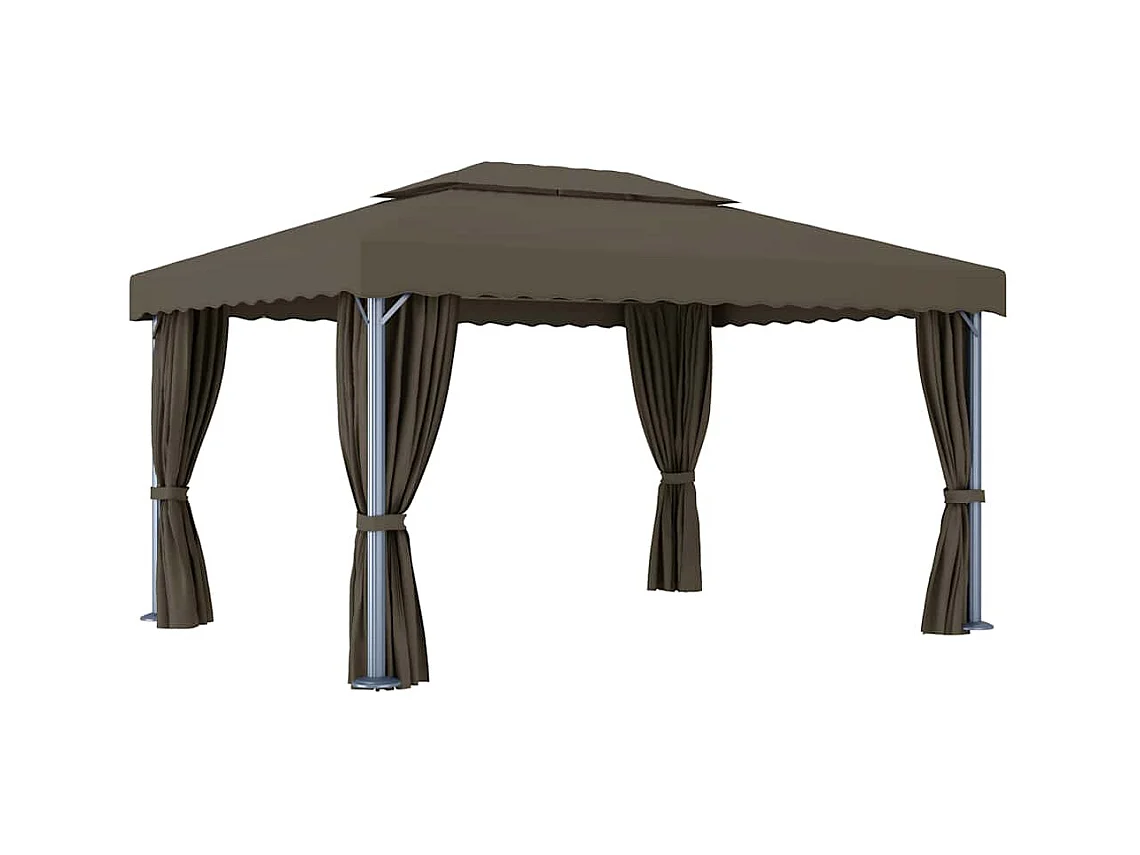 Gazebo met gordijn en LED-lichtslinger 4x3 m Taupe