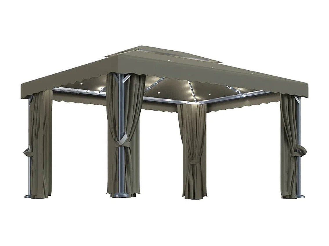 Gazebo con tenda e ghirlanda luminosa a LED 4x3 m Tortora