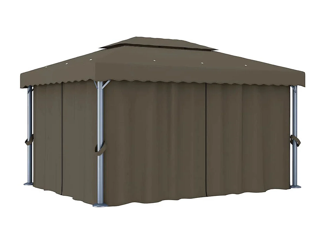 Gazebo con tenda e ghirlanda luminosa a LED 4x3 m Tortora
