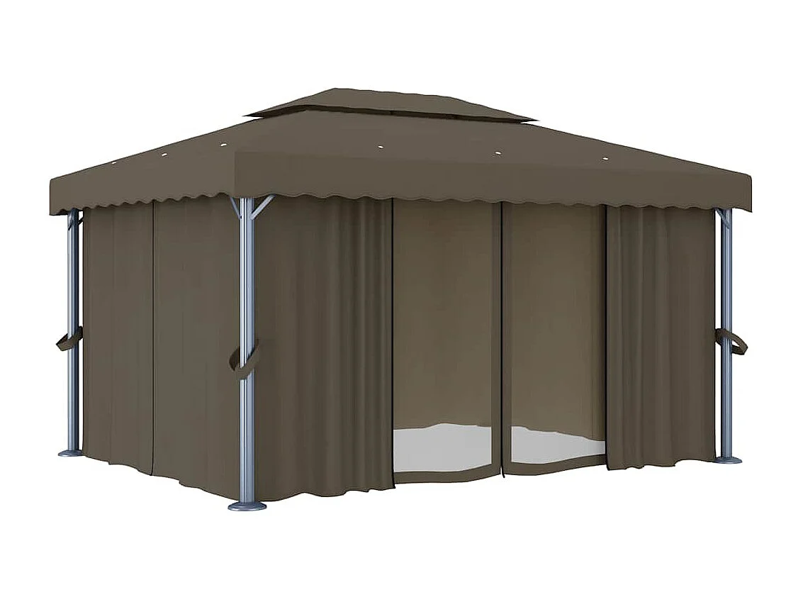Gazebo con tenda e ghirlanda luminosa a LED 4x3 m Tortora