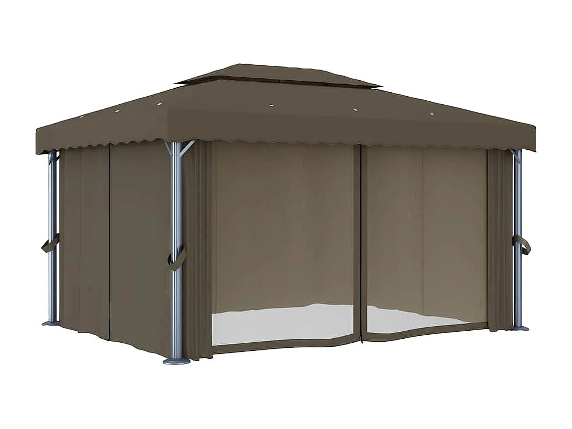 Gazebo con tenda e ghirlanda luminosa a LED 4x3 m Tortora