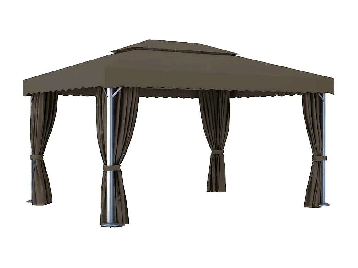 Gazebo con tenda e ghirlanda luminosa a LED 4x3 m Tortora