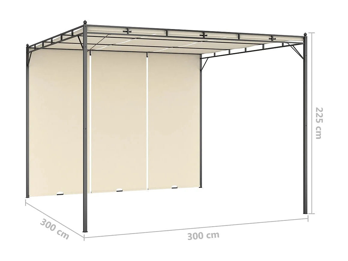 Belvédère de jardin avec rideau latéral 3x3x2,25 m Crème