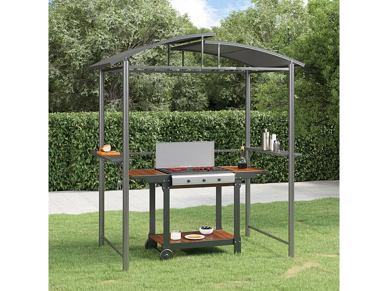 Gazebo BBQ et étagères latérales anthracite 210x114x230cm acier