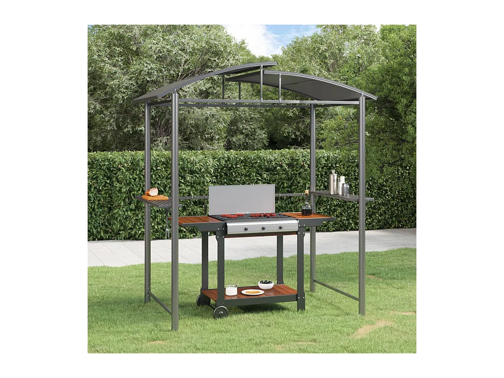 Gazebo BBQ et étagères latérales anthracite 210x114x230cm acier
