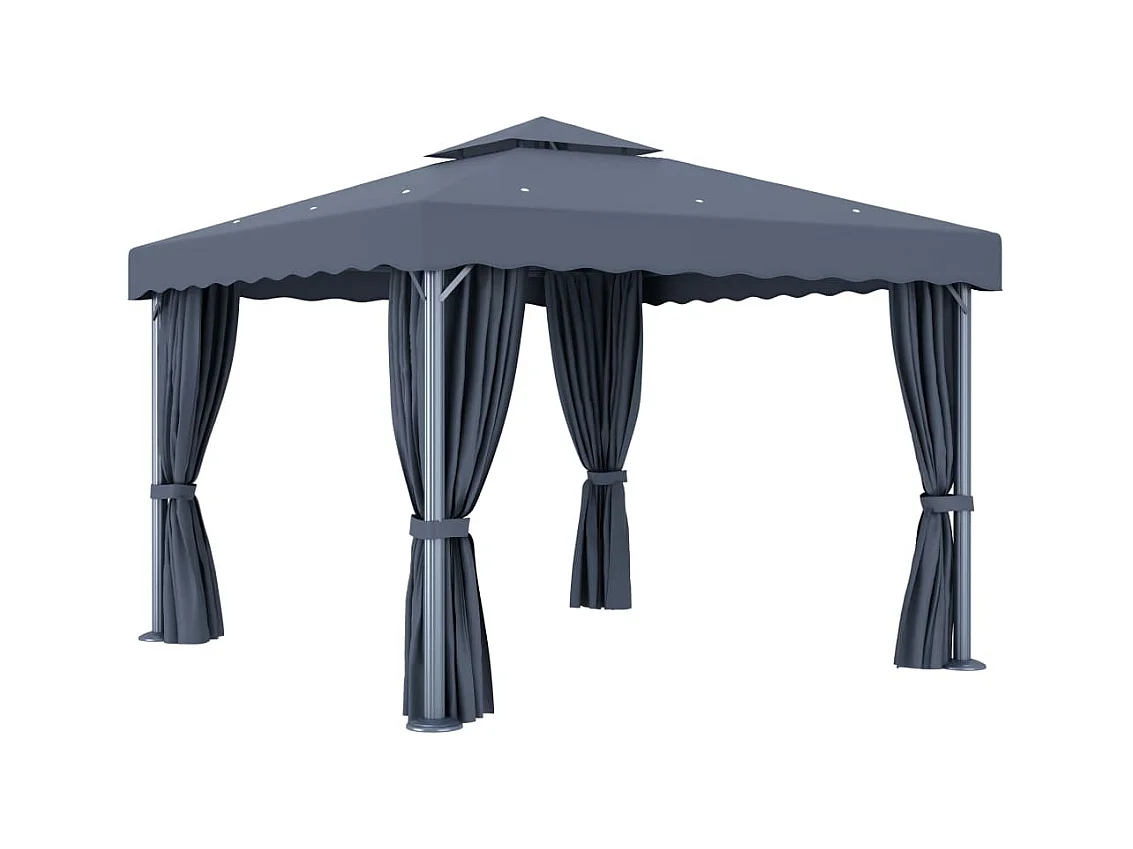 Cenador con cortina y guirnalda de luces LED 3x3m Antracita