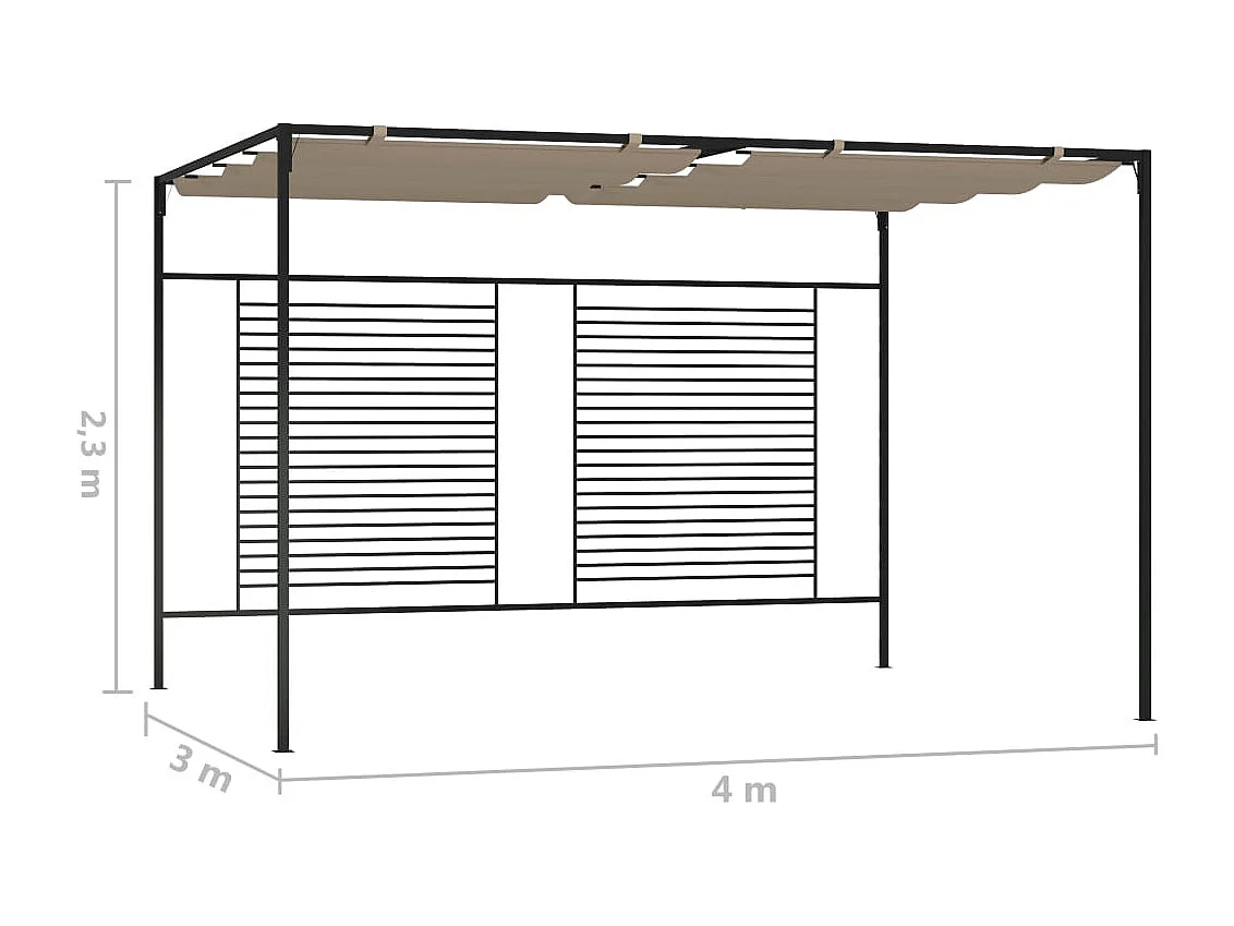 Gazebo con tenda da sole retrattile 3x4x2,3 m Tortora 180 g/m²