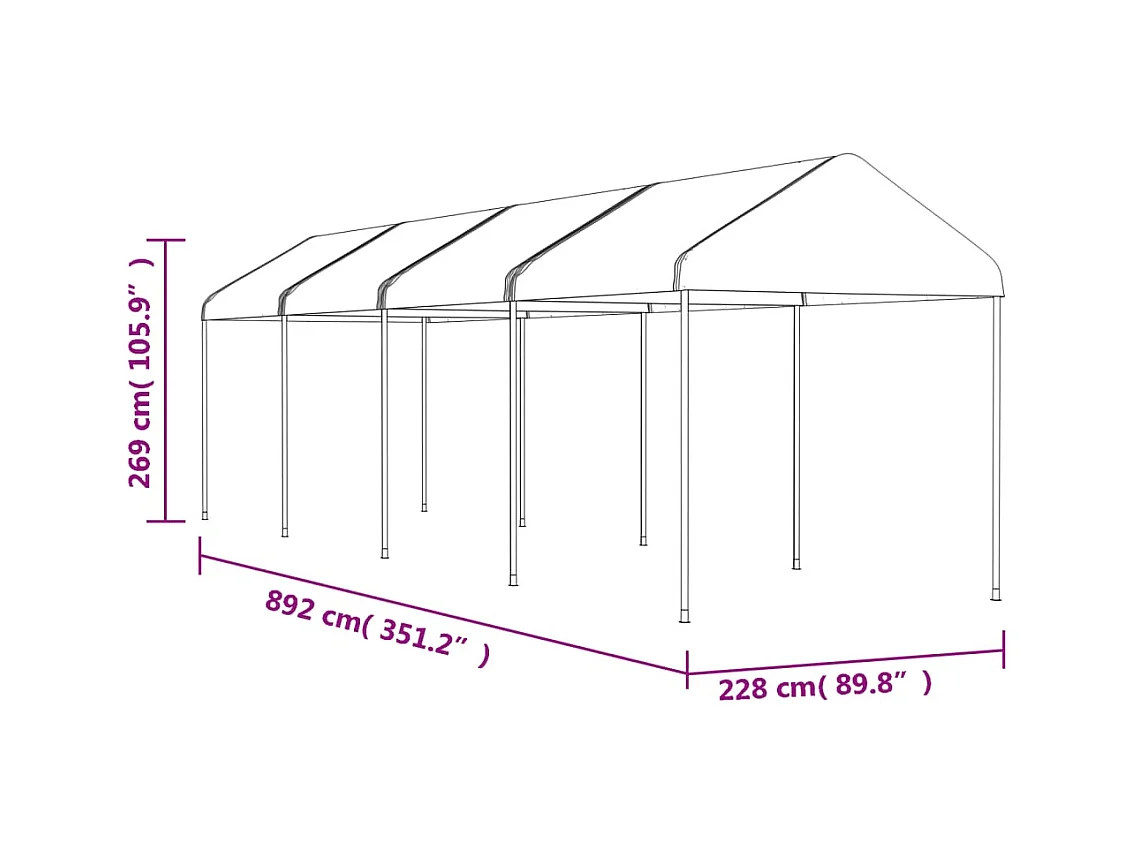 Gazebo con tetto bianco 8,92x2,28x2,69 m in polietilene