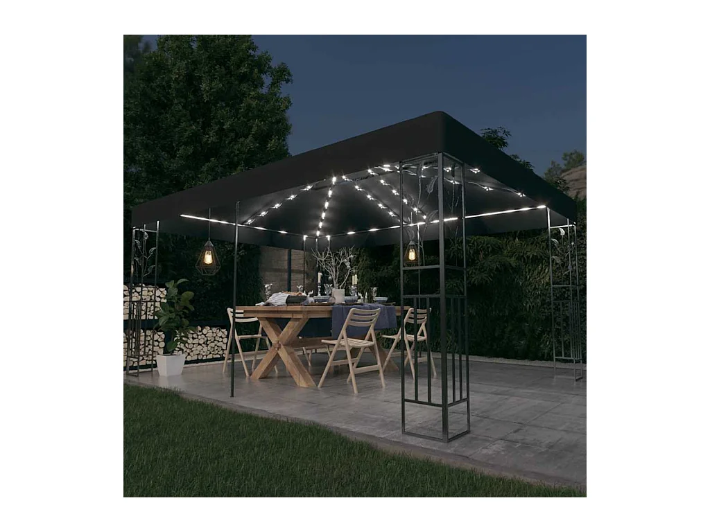 Gazebo met dubbel dak en LED-verlichting 3x4 m Antraciet