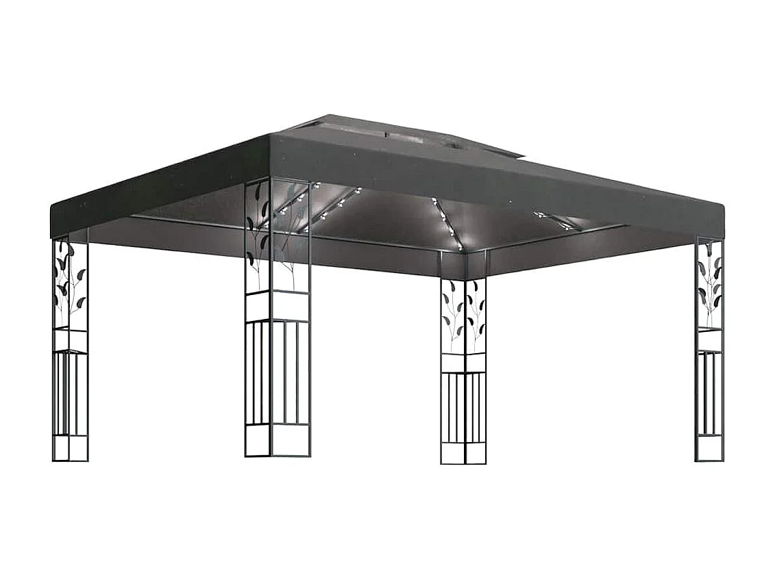 Cenador con doble techo y luces LED 3x4 m Antracita