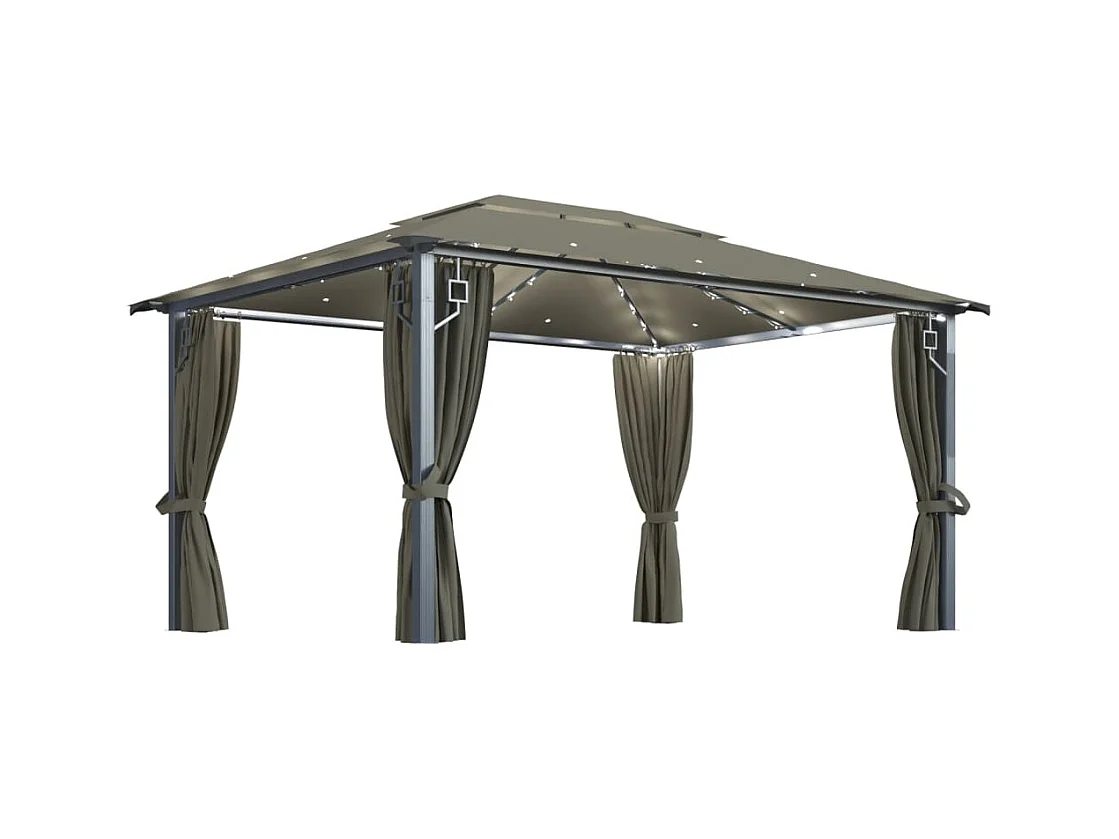 Tonnelle avec rideau et lumières LED 4x3 m Taupe Aluminium