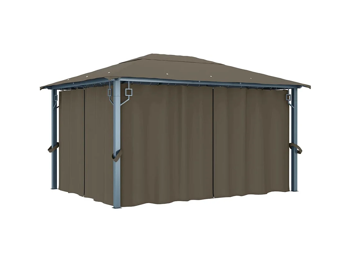 Tonnelle avec rideau et lumières LED 4x3 m Taupe Aluminium