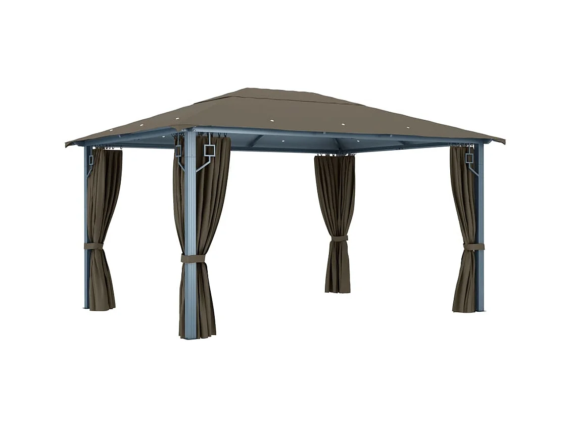 Tonnelle avec rideau et lumières LED 4x3 m Taupe Aluminium