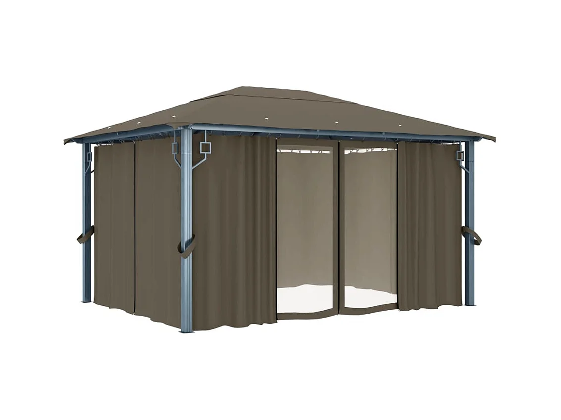 Tonnelle avec rideau et lumières LED 4x3 m Taupe Aluminium