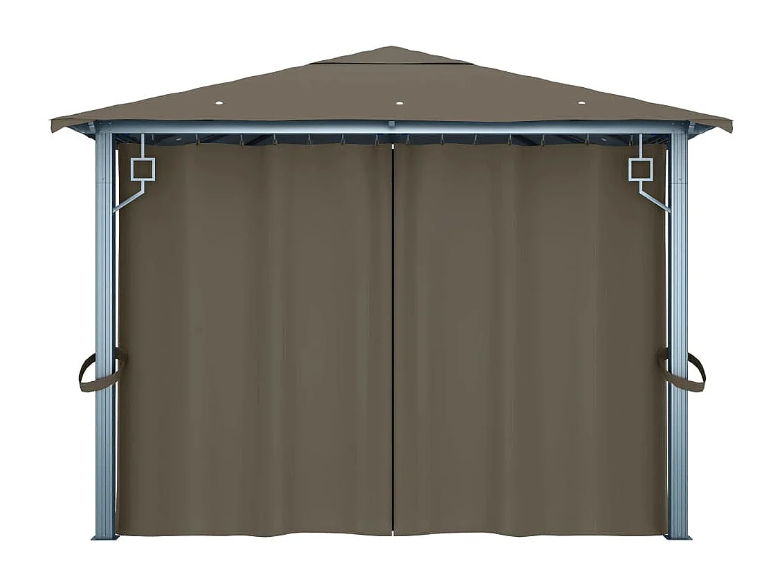 Tonnelle avec rideau et lumières LED 4x3 m Taupe Aluminium
