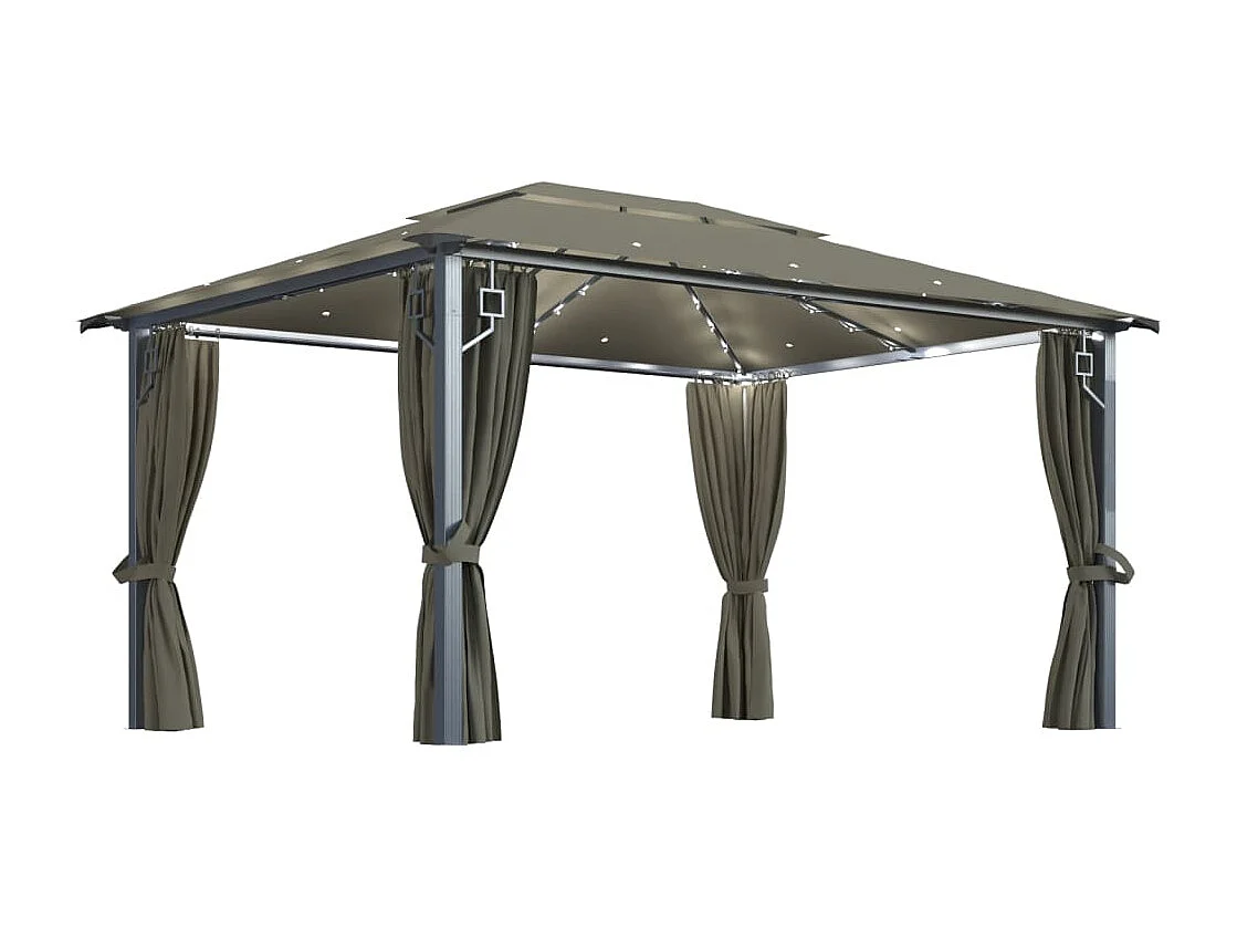 Tonnelle avec rideau et lumières LED 4x3 m Taupe Aluminium
