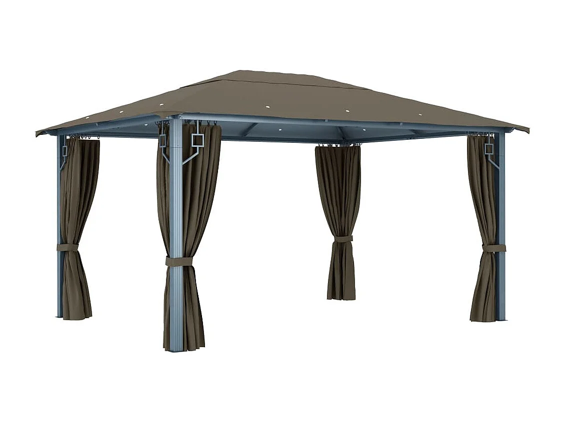 Tonnelle avec rideau et lumières LED 4x3 m Taupe Aluminium