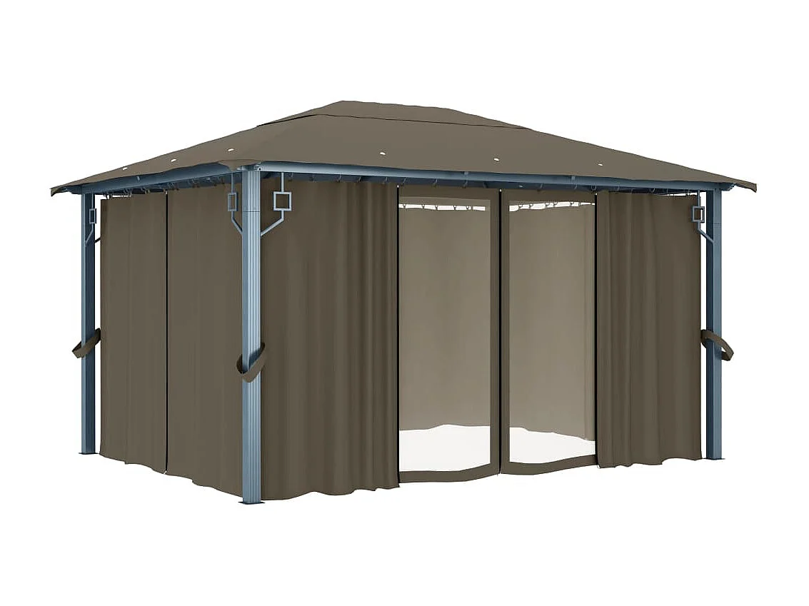 Tonnelle avec rideau et lumières LED 4x3 m Taupe Aluminium