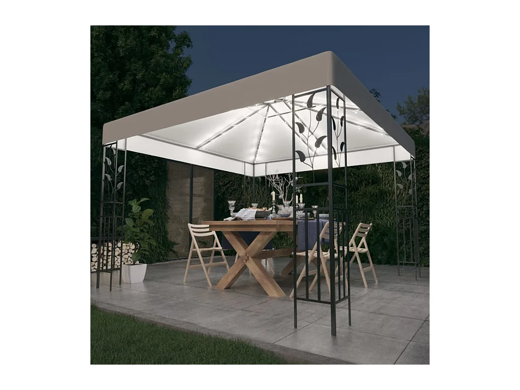 Cenador con guirnalda de luces LED 3x3 m Blanco