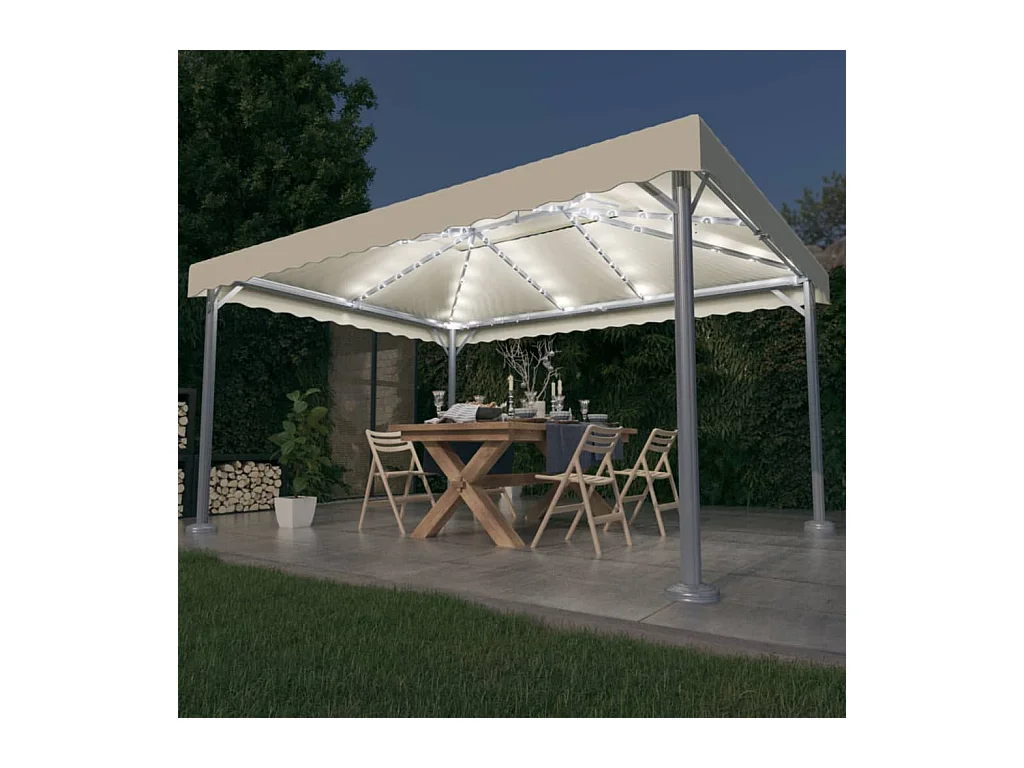 Gazebo con ghirlanda luminosa a LED 4x3 m Crema Alluminio