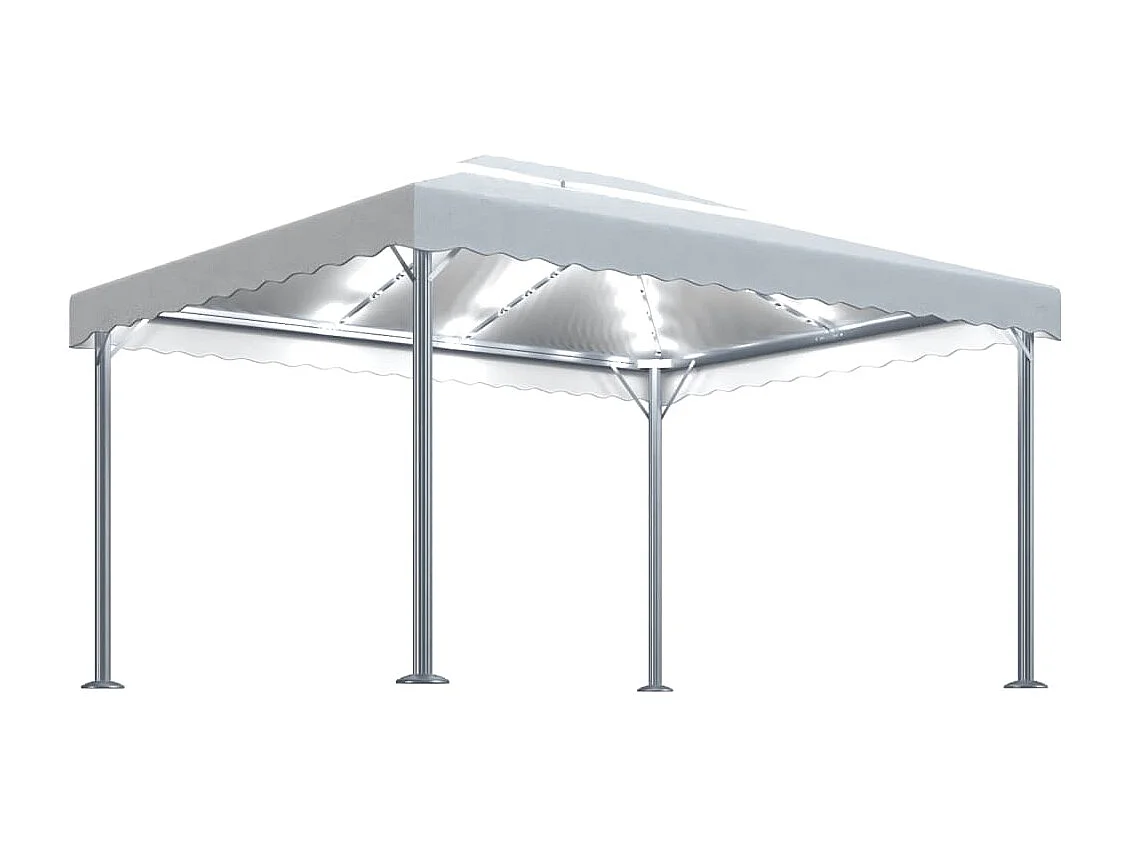 Gazebo con guirnalda de luces LED 4x3 m Aluminio Crema