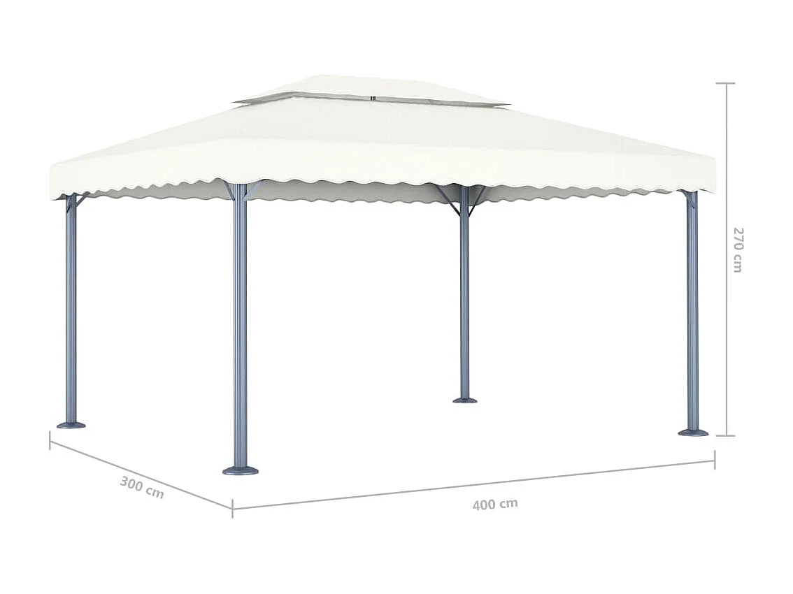 Gazebo con guirnalda de luces LED 4x3 m Aluminio Crema