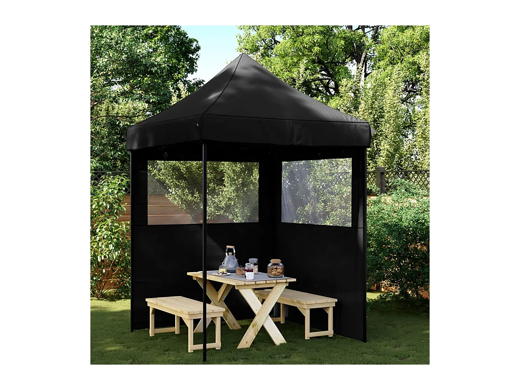 Tenda pieghevole pop-up nera per ricevimenti con 2 pareti laterali