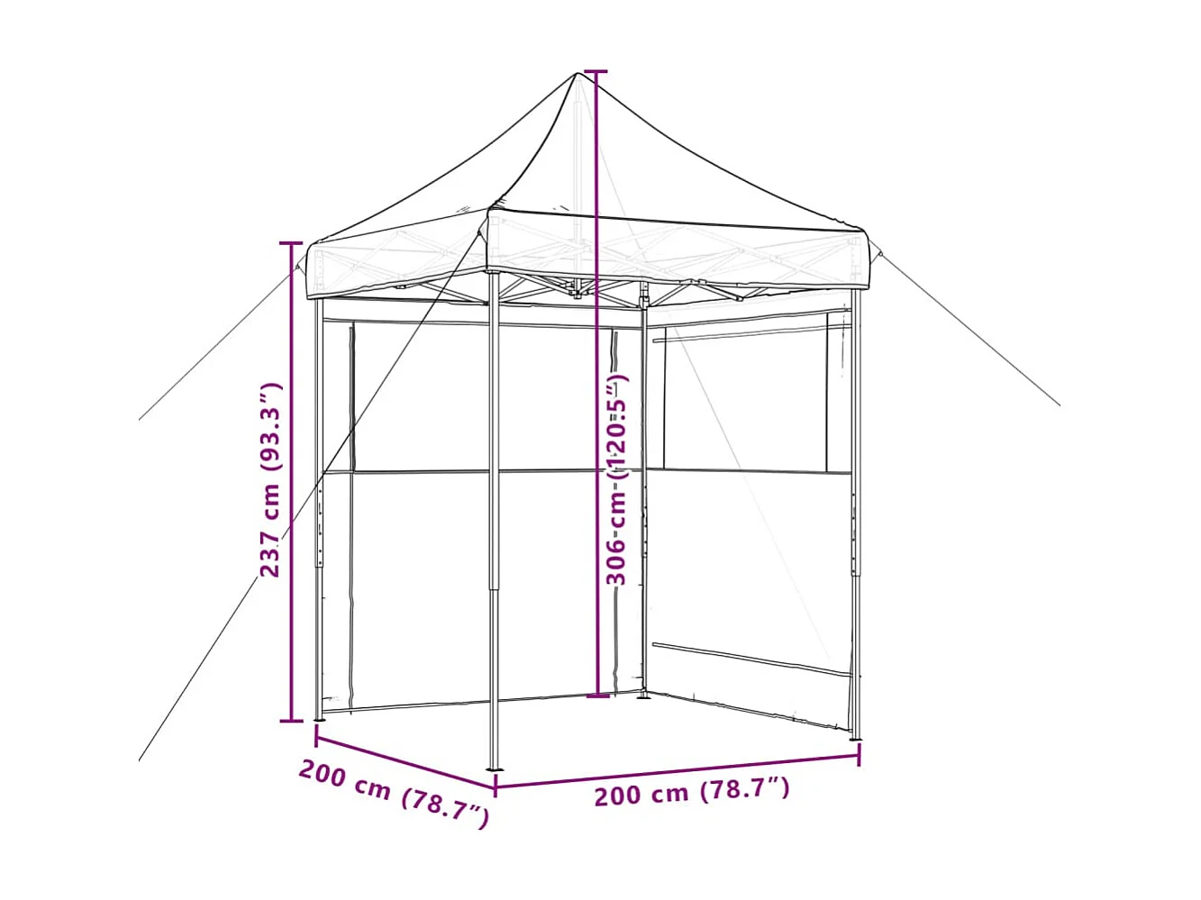 Tenda pieghevole pop-up nera per ricevimenti con 2 pareti laterali