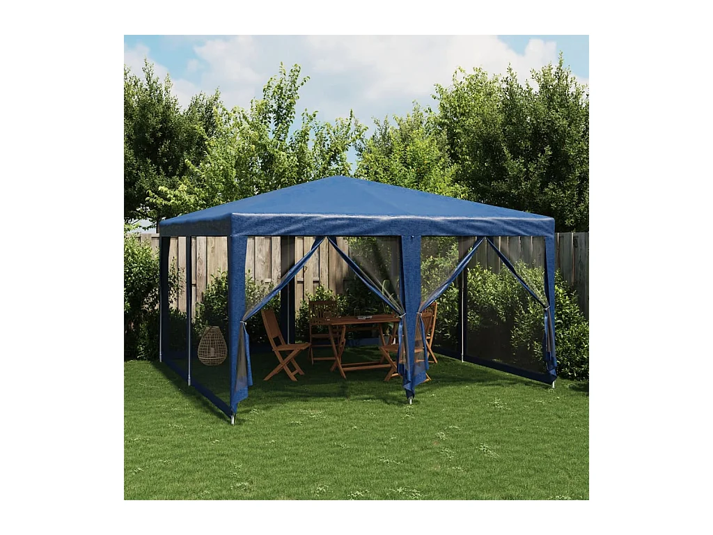 Tente de fête avec 8 parois latérales en maille bleu 4x4m PEHD