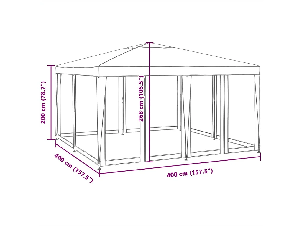 Tente de fête avec 8 parois latérales en maille bleu 4x4m PEHD
